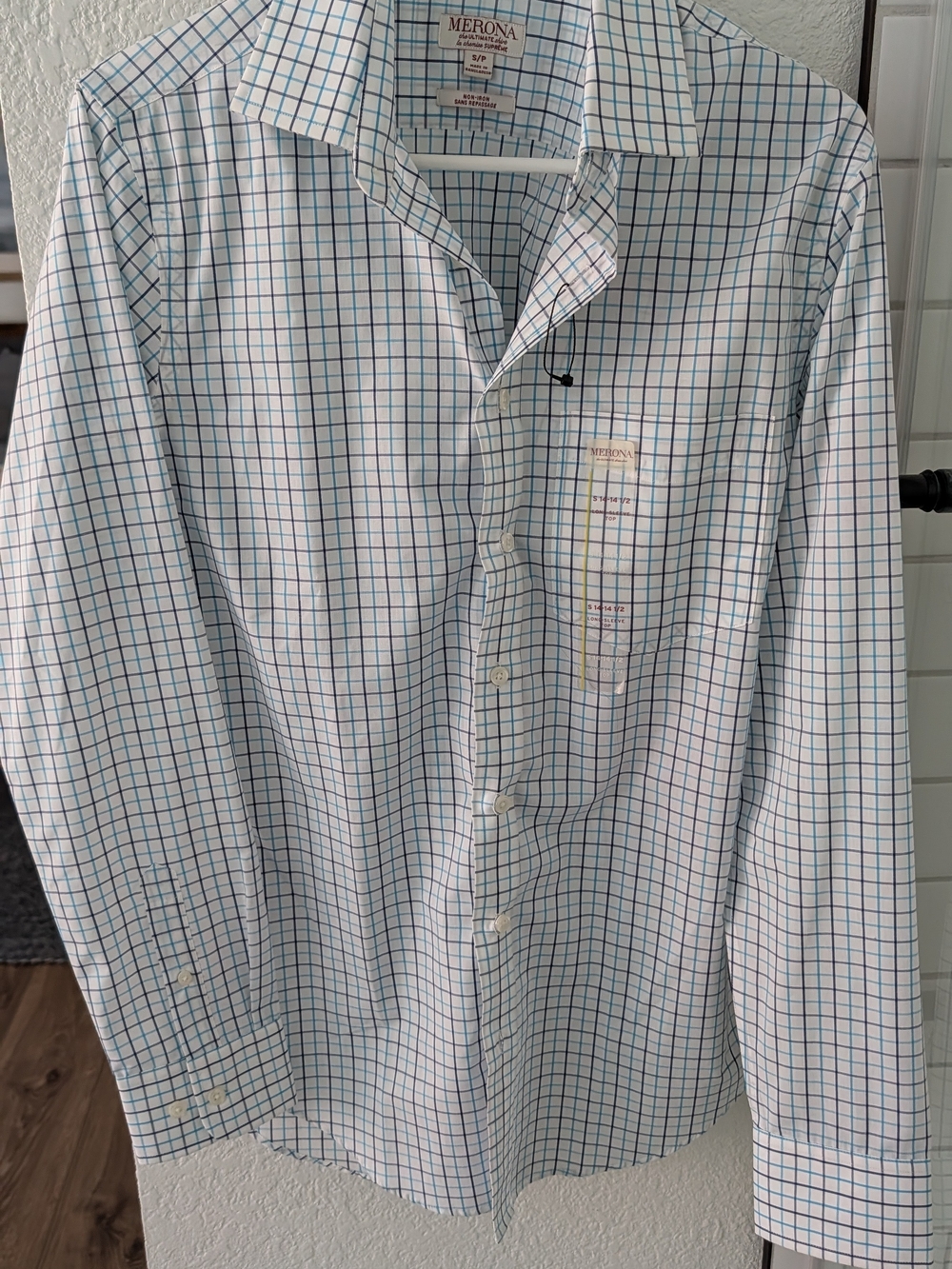Merona White Dress Shirt with Blue Grid Check